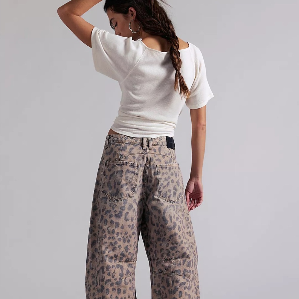 We The Free Good Luck Leopard Barrel Leg Jeans in Brown Sugar - Picture 5 of 10